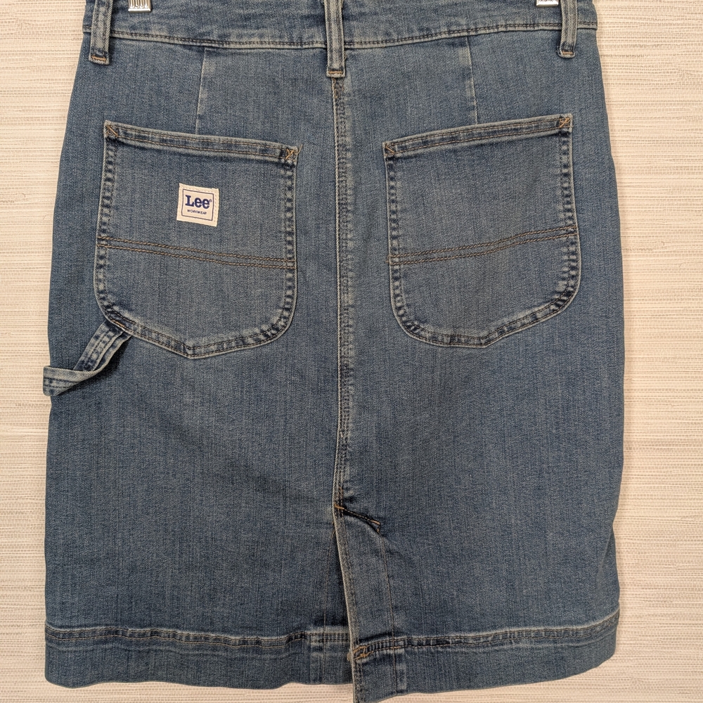 Lee Workwear Knee Length Denim Carpenter Painters Skirt Stretch Medium Wash